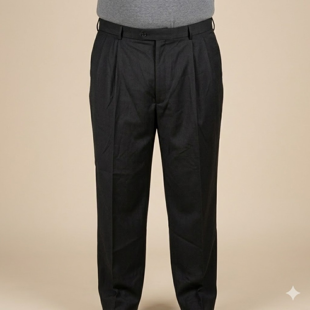 Linea Uomo Wool Dress Pants Mens 48 52 Long Black‎ Pleated Trousers EUC